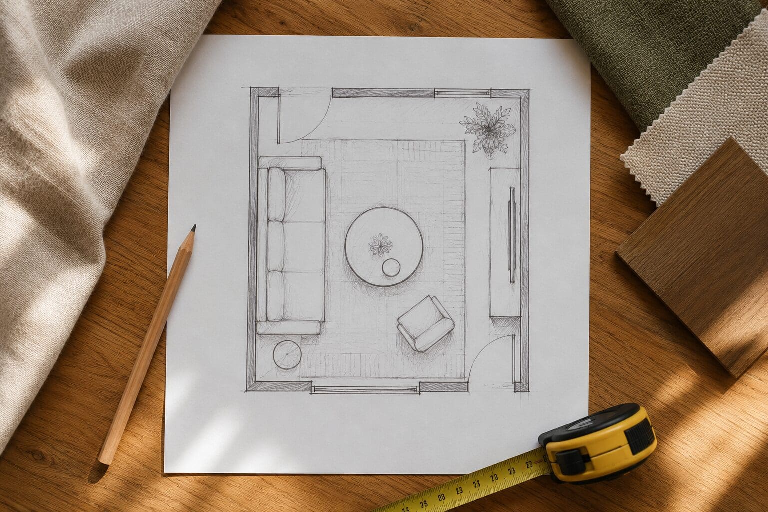Room floor plan sketch illustrating the plan before you buy principle